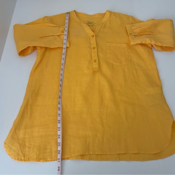Splash Mustard Yellow Linen Tunic Blouse Size 14 - Picture 6 of 8
